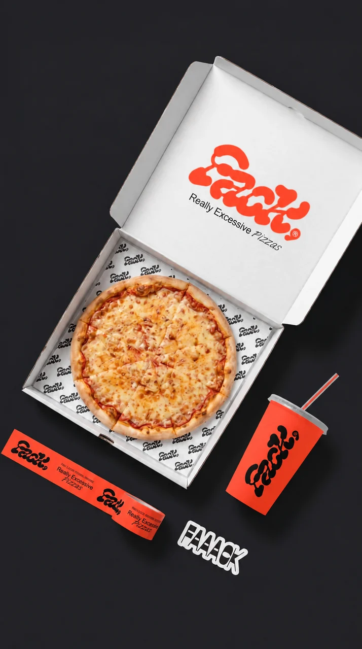 La identidad de Fack aplicada a sus cajas de pizza